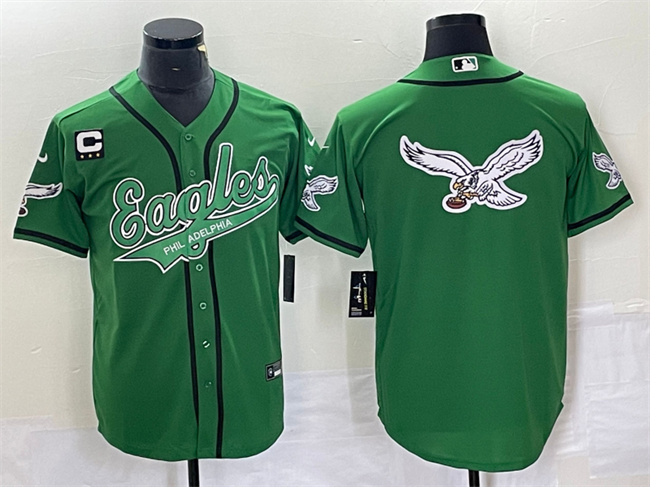 Men's Philadelphia Eagles Green Team Big Logo With C Patch Cool Base Stitched Baseball Jersey
